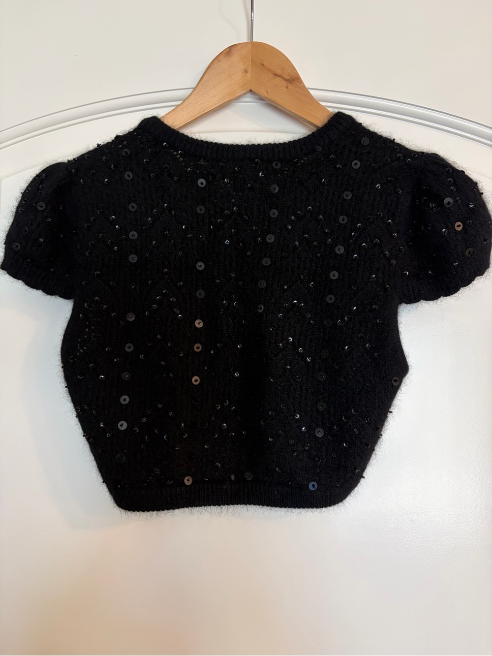 Vintage Maggy London Angora Hair Sequin Crop Short Sleeve Bolero Sweater Top S